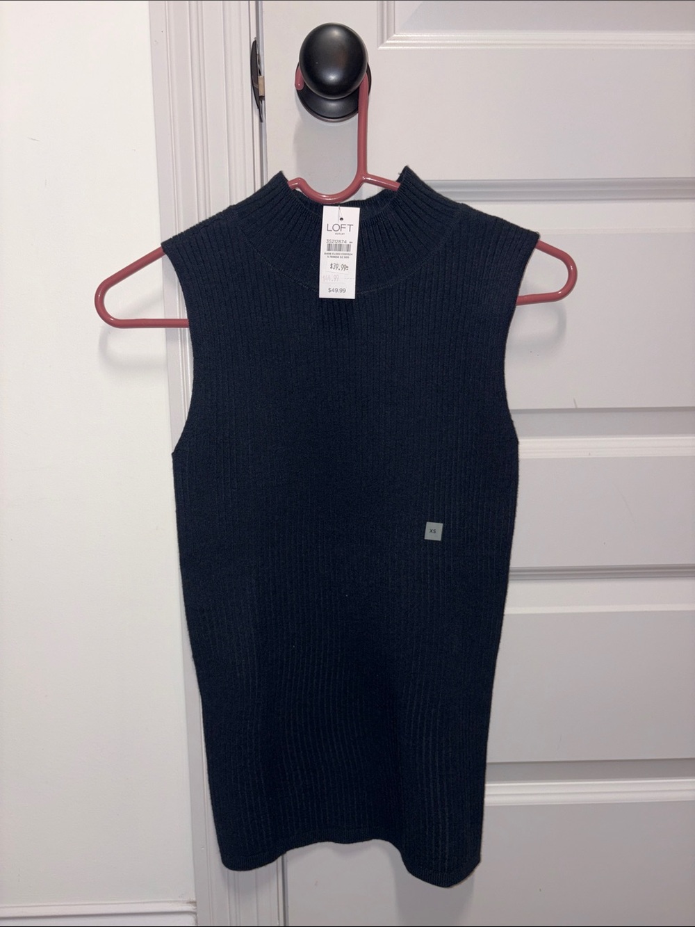 LOFT Black Ribbed Sleeveless Mock Neck Knit Top